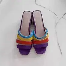 컬러풀 스트랩 샌들 와이드 힐