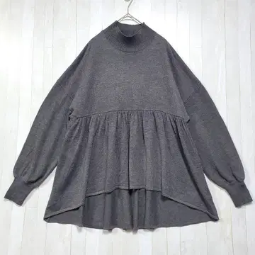루카 레이디 랙 루카 하이넥 개더 페플럼 니트 울 MIX