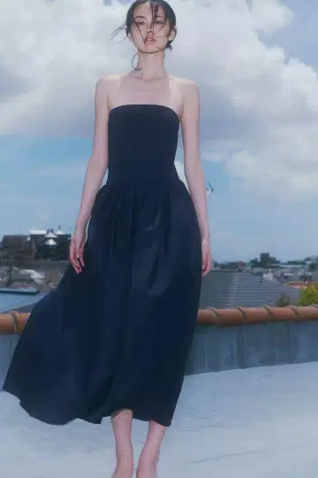 ZARA 자라 포플린 스트랩리스 원피스 네이비