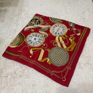 MANTERO 시계 디자인 실크 빨간색 대형 스카프