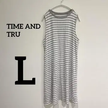 TIME AND TRU [ L ] 슬리브리스 원피스 보더 그레이 화이트