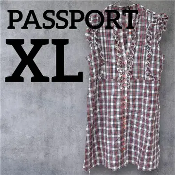 새상품 PASSPORT [ XL ] 체크 무늬 프릴 슬리브리스 원피스