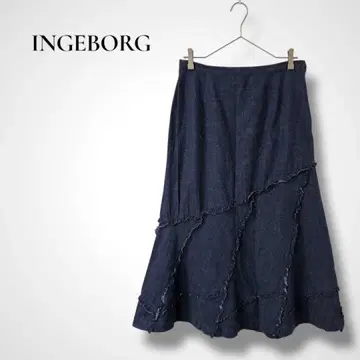 INGEBORG 인디고 데님 프릴 플레어 스커트 LL 핑크하우스