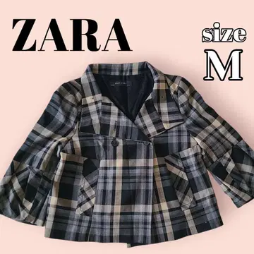 ZARA BASIC 고급 체크 무늬 숏 기장 벨 슬리브 자켓 M