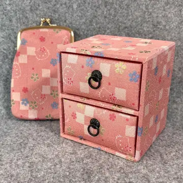 헬로키티 미니 서랍 가마구치 파우치 일본풍 크레이프 원단 핑크