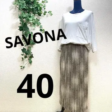 [ SAVONA ] 사보나 플리츠 스커트 L 롱 L 새상품 새틴 패턴