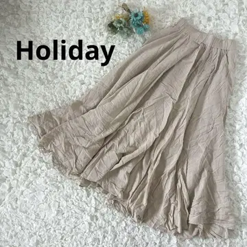 홀리데이 롱 플레어 스커트 린넨 혼방 허리밴딩 베이지