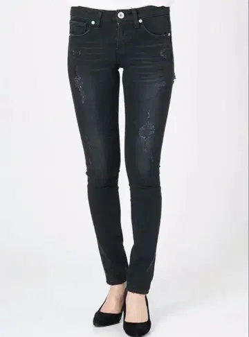 GYDA 블랙 스키니 데님 데미지 가공