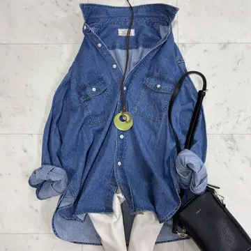 새상품급 레리움 9oz C/R 데님 워크 셔츠 루즈핏 인기 2025SS