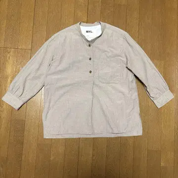 MHL. 밴드 카라 셔츠 브라운 깅엄 체크