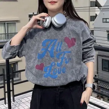 PBLIM 유니섹스 하트 로고 롱 T 차콜 그레이