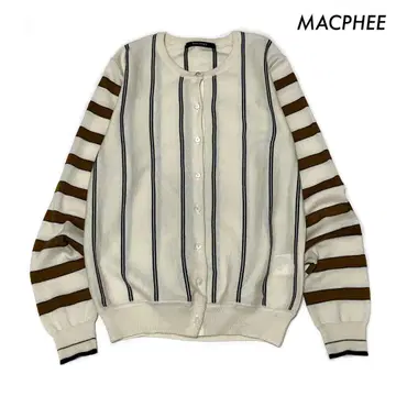 MACPHEE 맥피 스트라이프&보더 무늬 긴팔 가디건 화이트