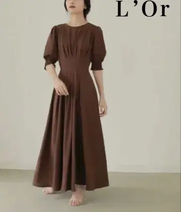L'Or 로르 턱 드레이프 드레스 브라운 턱 원피스