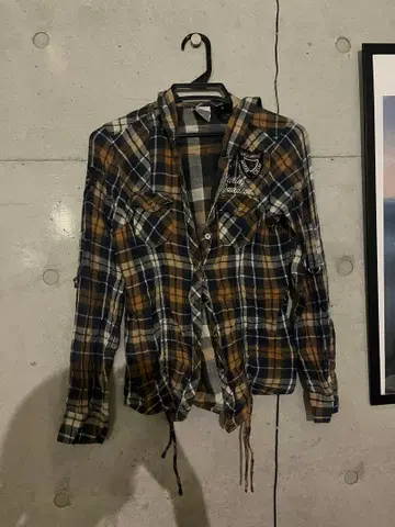 Harley-Davidson 체크 무늬 후드 부착 셔츠 y2k