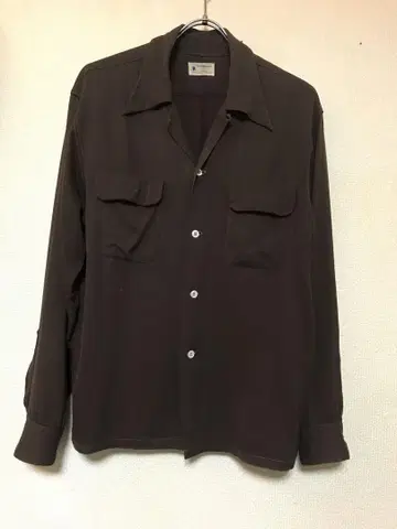 50s Van Heusen 레이온 개버딘 셔츠 극암 브라운