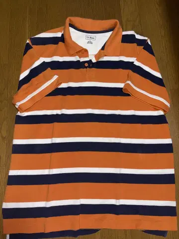 L.L.Bean 오렌지 네이비 스트라이프 피케 셔츠 L