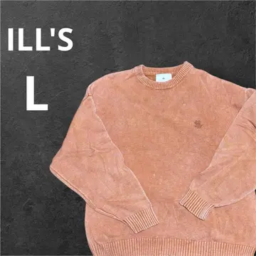 ILL'S ills 니트 스웨터 오렌지 원포인트 자수 면 100% L