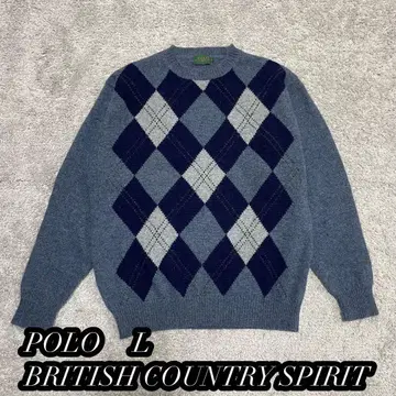 [ POLO BCS ] 아가일 무늬 크루넥 스웨터 울 100% L