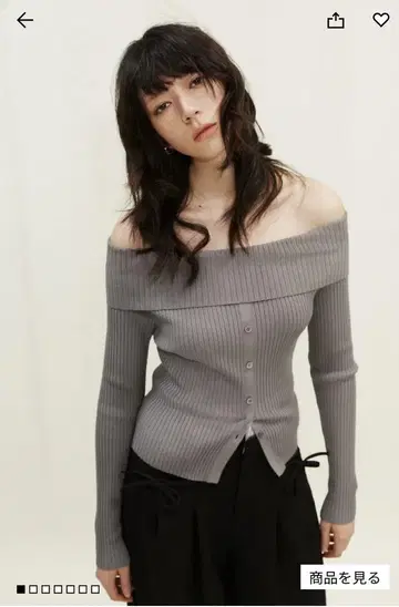 H&M 오프숄더 상의 다크 그레이 S 사이즈