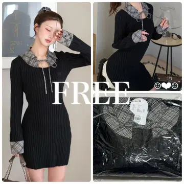 Darich 레이어드 니트 미니 원피스 블랙 FREE