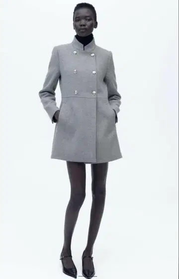 ZARA 울 더블 브레스트 코트 그레이