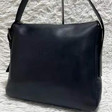 HIROFU 히로후 원숄더백 스퀘어 엠보 로고 천연 가죽 네이비