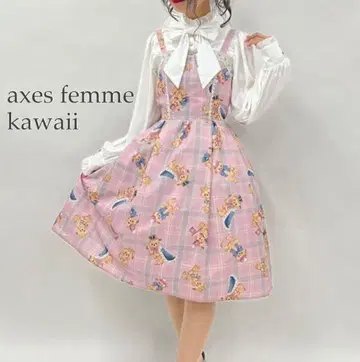 axes femme kawaii 곰 패턴 원피스