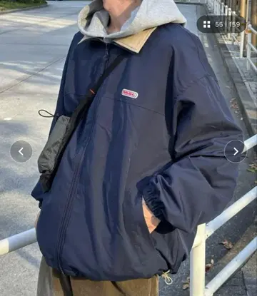 나일론 x 플리스 리버서블 스탠드넥 블루종