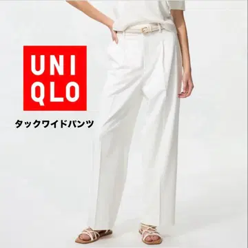 유니클로 턱 와이드 팬츠 사이즈 M 화이트