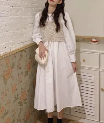 새상품 크로셰 뜨개질 뷔스티에 원피스 셋업