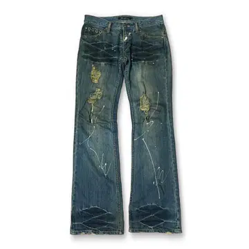 y2k grunge paint damage bootscut denim