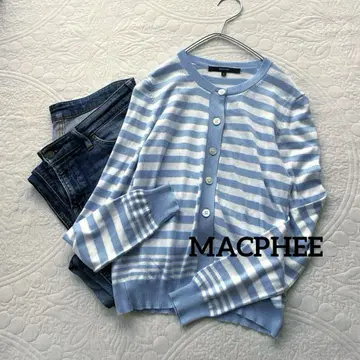 맥피 MACPHEE 얇은 소재 코튼 보더 크루넥 가디건
