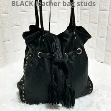 y2k BLACK leather bag studs fringe TRES