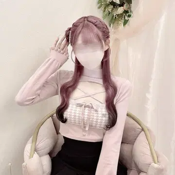 HONEY MEW 하운드투스 체크 하이넥 앙상블 상의 핑크