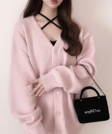 Ada. 오버 사이즈 모헤어 터치 가디건 핑크