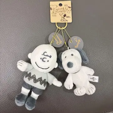 USJ 한정판 찰리 브라운 스누피 페어 마스코트 키체인 흑백