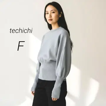 테치치 니트 스웨터 여성용 F 그레이 레이온 벌룬 슬리브