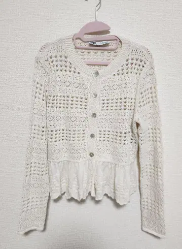 ZARA 아이보리 레이스 니트 가디건