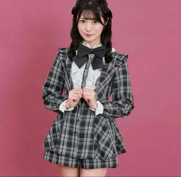 시크릿허니 액세서리 리본 긴팔 셋업 체크 블랙
