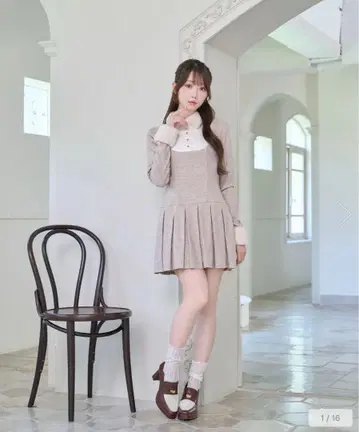 로제 뮤즈 knit sew pleated op 브라운