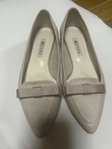다이애나 리본 펌프스 가죽 린넨 핑크 베이지 23cm