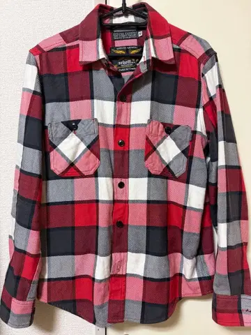 deluxe x schott 긴팔 체크 셔츠 레드 화이트 블랙