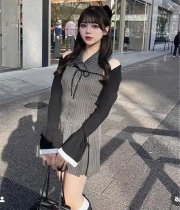 슬리브리스 셔츠 미니 원피스