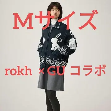 rokh x gu 콜라보 M 풀 집업 니트 자켓 스웨터 네이비