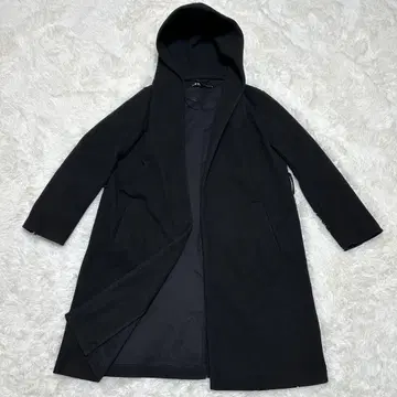 ZARA 후드 부착 블랙 롱 코트 자라 벨트 없음 겉옷 방한 블랙