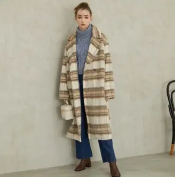 체크 샤기 코트