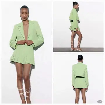 ZARA 셋업 컬러 크롭 블레이저 플리츠 스커트