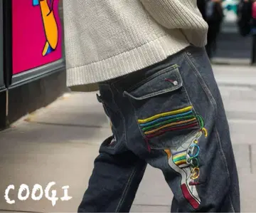 COOGI 쿠지 와이드 배기 데님 팬츠 스니커즈 자수 y2k