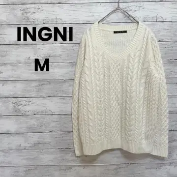 [잉그] INGNI 니트 스웨터 (M) V넥 표 케이블 니트 화이트
