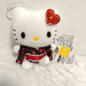 택 포함 헬로키티 유카타 블랙 레드 하트 봉제 인형
